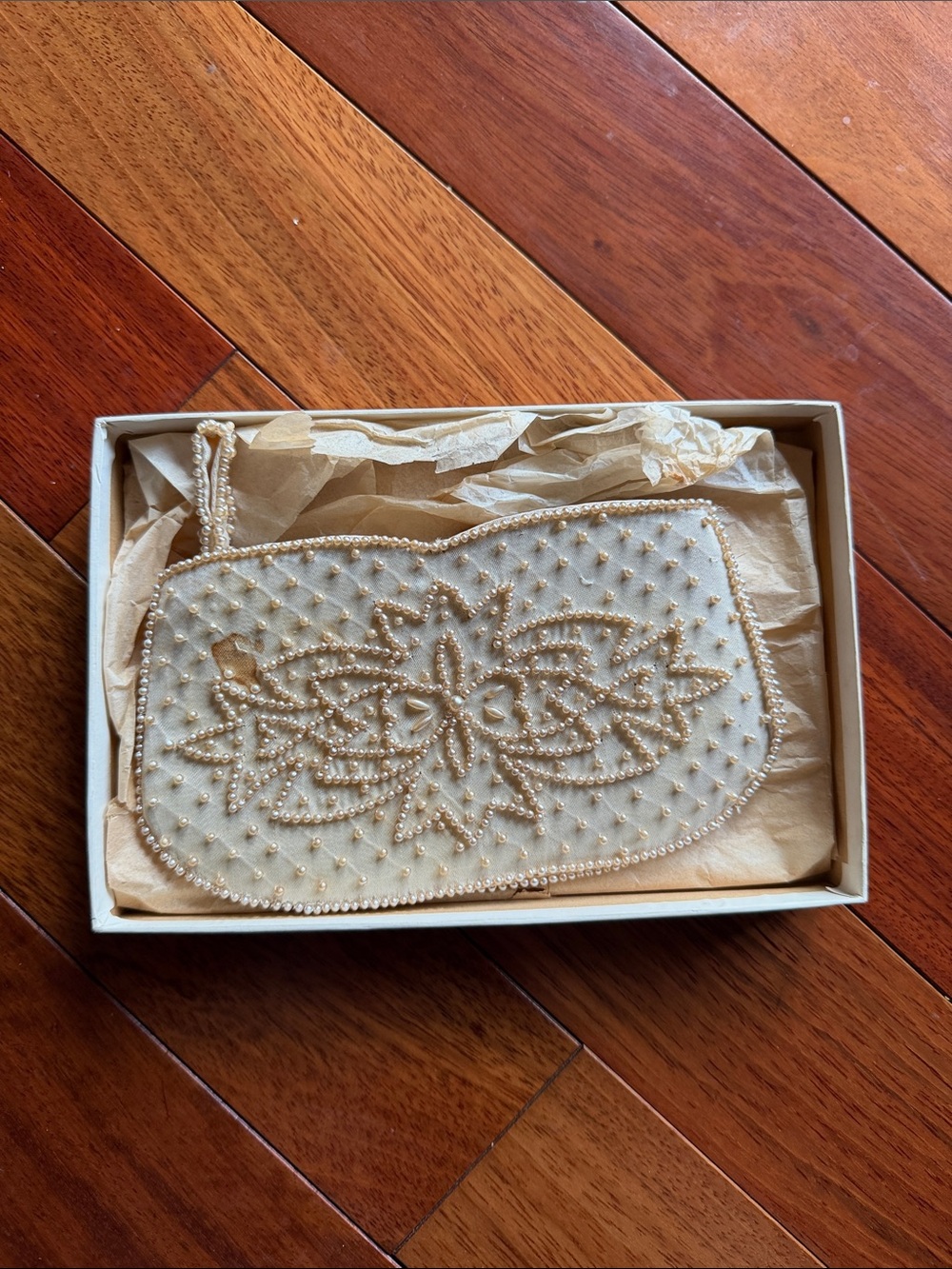 Made in Japan Beaded Clutch Ivory Gold Floral Evening Purse - Picture 11 of 12